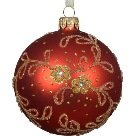 Rote Weihnachtskugel mit goldglitternden Blumen Ø8 cm