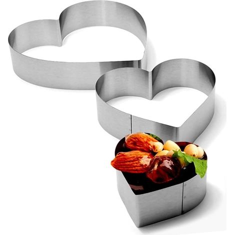 Cercle à Pâtisserie Coeur, 3 Pcs Cercle Patisserie Forme de Coeur Moules à Gâteaux, Inox Moule Entremet Diamètre 10/15/20 cm, Cadre de Cuisson pour Mousse Dessert (1/5)