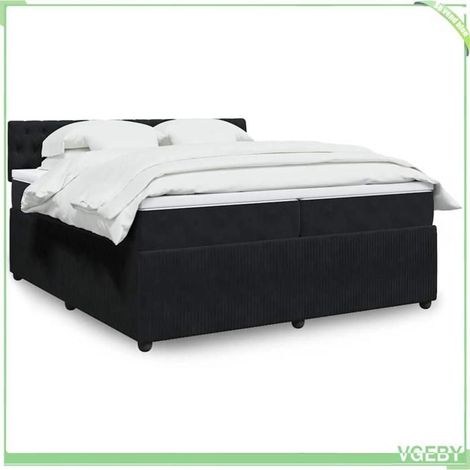 Cadre de lit avec matelas et surmatelas - 7291712426193 - Noir - Velours - 200x200 cm (1/5)