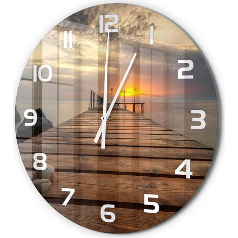 Horloge Murale Ronde Facile à Installer Verre Trempé Silencieuse Moderne Pont en bois fi 60 cm (1/5)