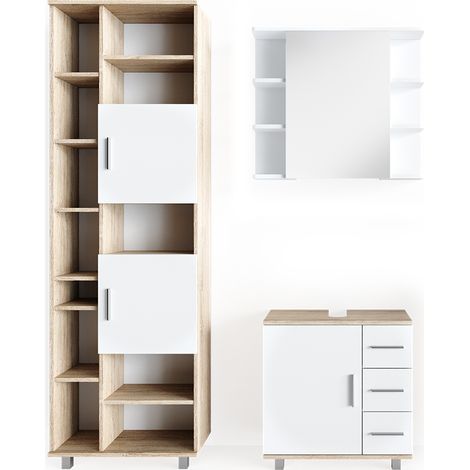 Badmöbel-Set Ilias, Sonoma, 3 Teile, mit Hochschrank, Vicco (1/5)