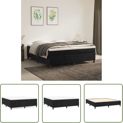 The Living Store Boxspringbett mit Matratze Schwarz 160x200 cm Samt - Samtbett - Boxspringbett - Doppelbett - Luxusbett - Schlafzimmermöbel (1/5)