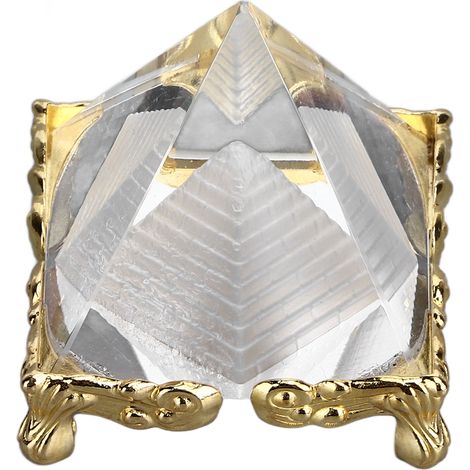 cm große, geschnitzte Kristallpyramide mit goldenem Ständer für Feng-Shui-Dekoration und Meditation (1/5)
