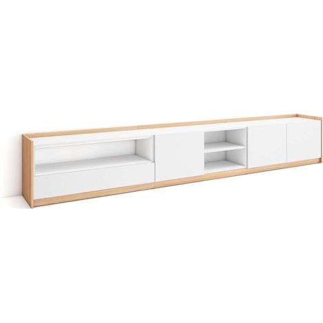 Mueble TV Cómpeta-02 de 310x50x37 cm con almacenamiento, color blanco y roble soft (1/4)
