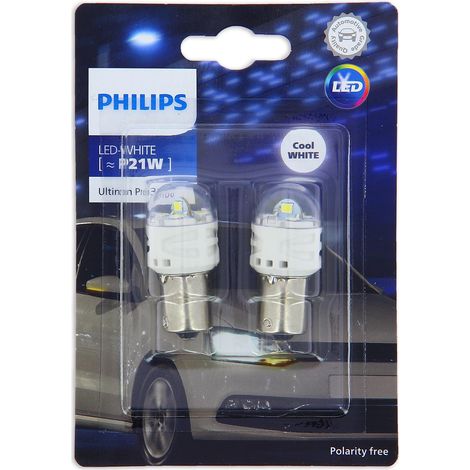 Philips – Lampe P21W halogène 12V 55W – Lumière blanche 3200K – Jusqu'à 60 % de visibilité en plus – Pour feux de route et antibrouillard