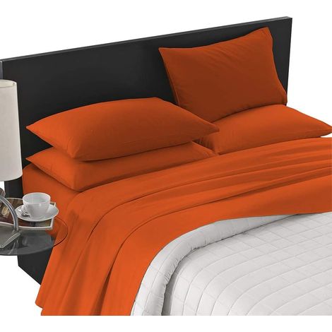Completo letto misura alla francese a tinta unita prodotto italiano set lenzuola 100% cotone Arancio - Francese (1/3)