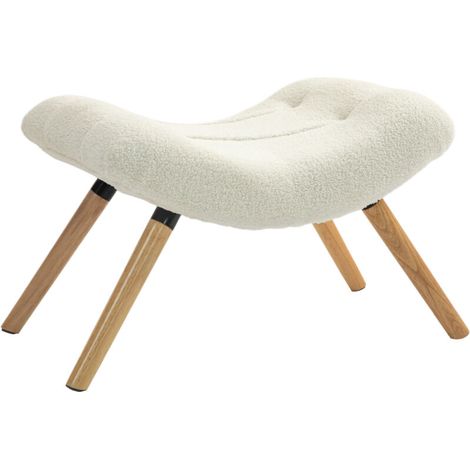 Repose-pieds moderne avec revêtement en polaire et pieds en bois, capitonné, pour salon, chambre, couloir, blanc crème (1/5)