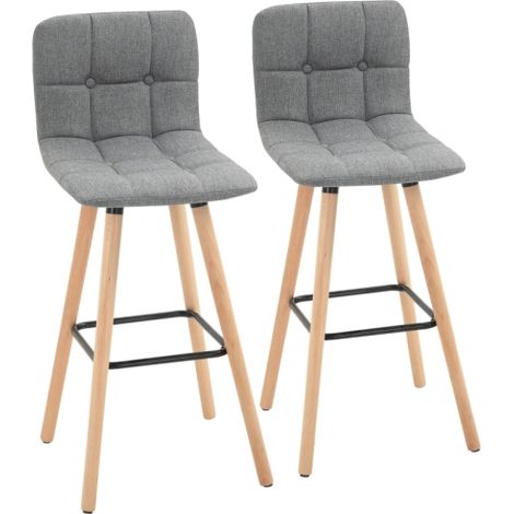 Set of 2 Grey Armless Button-Tufted Counter Height Bar Stools with Wood Legs and Footrest for Breakfast Bar or Kitchen Island