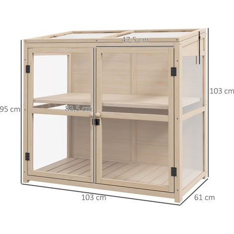 Planter précoce en bois : serre 2 niveaux avec double porte & fenêtre de toit, étanche au vent, nature (103x61x103cm) (1/5)