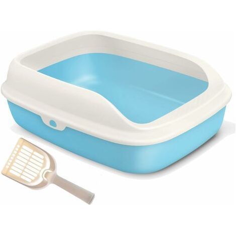 Litière en plastique pour chats – Forme rectangulaire avec coins ovales – 3 tailles S/M/L – Couleurs bleu, marron, gris (1/5)