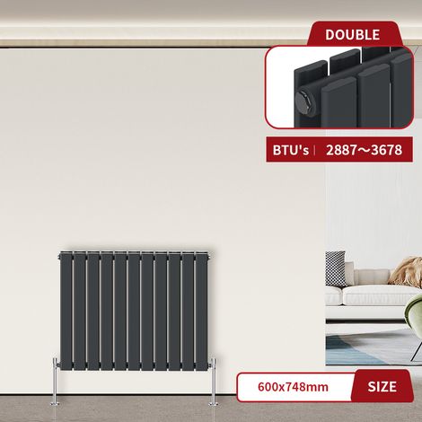Warmehaus Flat Radiator Anthracite Horizontal 600 x 748mm Double