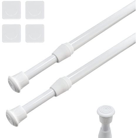 Lot 2 tringles rideaux ressort extensibles 40-71 cm avec 4 supports, réglable salle bain dressing bibliothèque bricolage (blanc) (1/5)