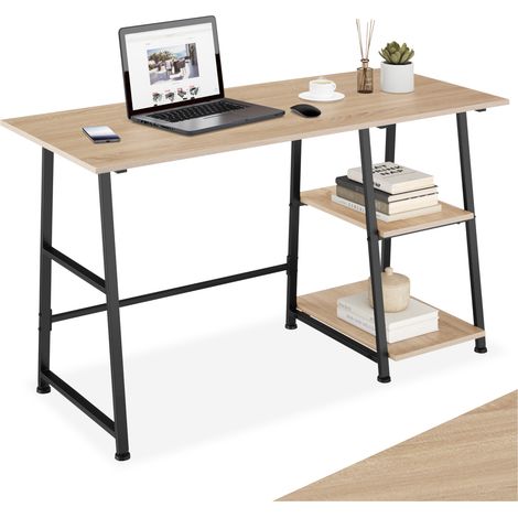 Bureau Style industriel avec étagère 2 espaces de stockage bois clair
