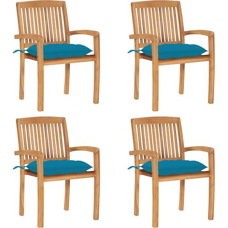 Lot de 4 Chaises de jardin empilables avec coussins - Chaises d'extérieur pour terrasse/jardin Teck solide BV852732 - BonneVie (1/5)