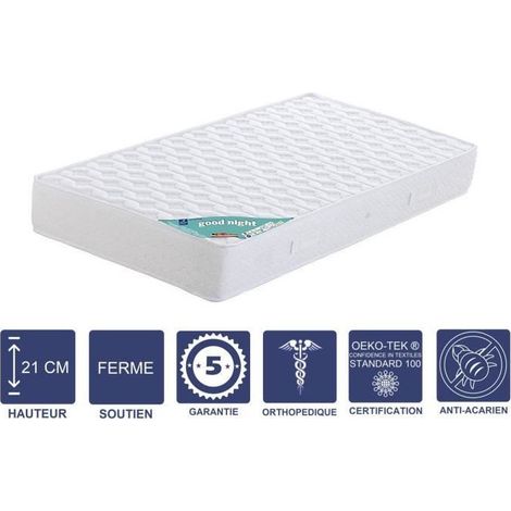 Lot de 2 Matelas 90x200 x 21 cm - Ferme - Aertech 35 Kg-m3 HR Dernire Gnration - Trs Respirant (1/3)