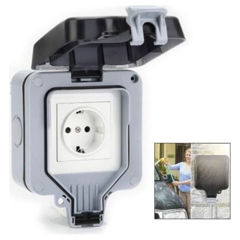 Prise Étanche,IP66 Prise 16A Complète avec avec Couvercle Anti-Poussière pour les Jardins Murs Extérieurs Salles de Bains Cuisines Caves Buanderies Garages