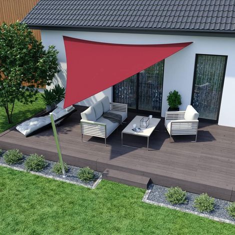 Voile d'ombrage Pare-Soleil Triangle isocèle, Hydrofuge, Brise-Soleil pour terrasse Jardin Balcon, Tissu Polyester, Bordeaux, 2.4X2.4x2.4m