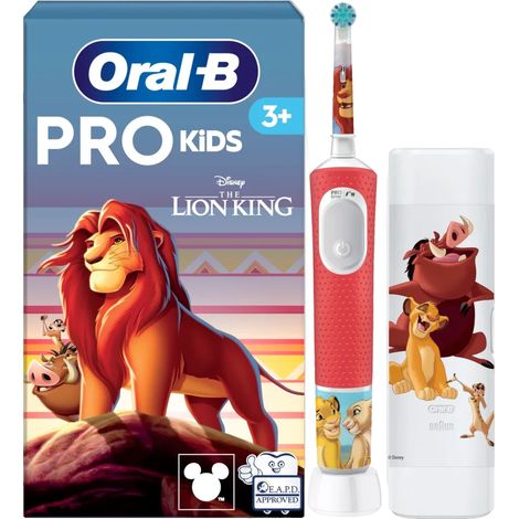 Brosse à dents électrique OralB Pro Kids Le Roi Lion + étui de voyage Rouge