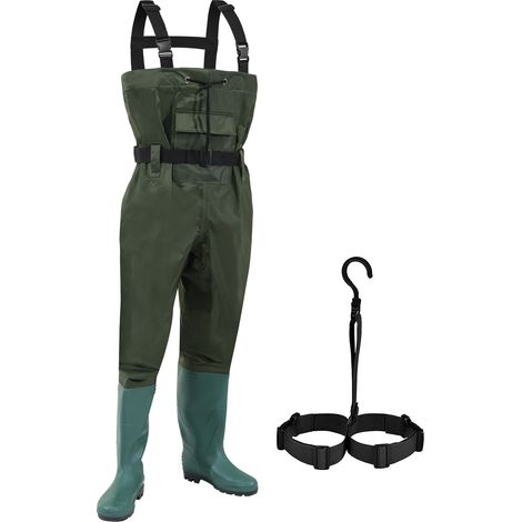 Jiubiaz Wathose mit Haken Anglerhose Hose 70D Nylon Composite PVC Teichhose, mit rutschfesten Gummistiefeln, Hochwasserhose, geeignet für Baustellen, Angeln, Bauernhöfe (Gr. 47) (1/5)