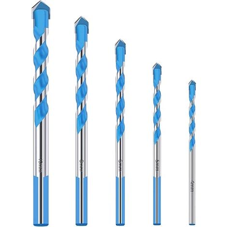 Juego de 5 brocas multimateriales para cerámica, porcelana, granito, mármol, hormigón, vidrio, ladrillo, cemento, azulejo, plástico, madera, mampostería, construcción múltiple, punta de carburo (1/5)