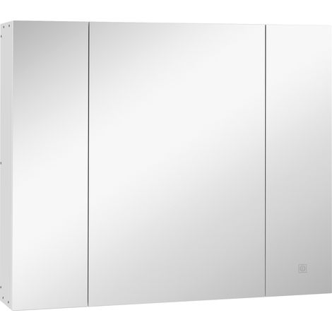 HOMCOM armario de baño con espejo y luces LED armario con espejo para baño con estantes ajustables y USB mueble para baño 90x15x75 cm blanco