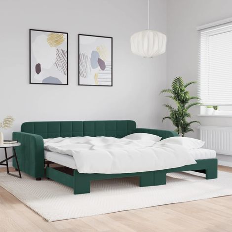 Tagesbett Ausziehbar mit Matratzen Dunkelgrün 100x200 cm Samt vidaXL
