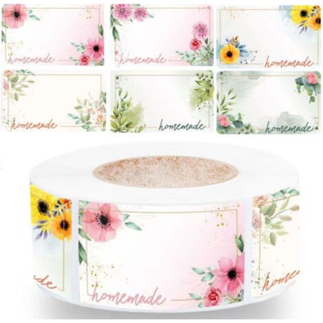 500 Pieces Jam Labels, Self-Adhesive Flower Rectangle Sticker Labels for Jars, suitable for jam jars, fruit preserves, candy dispensers, spice jars (1/5)