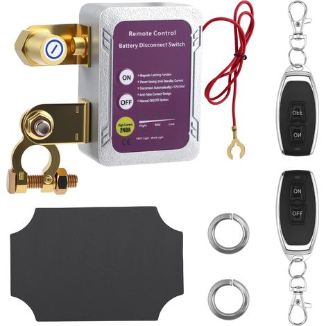 Coupe Circuit Batterie 12v, Coupe Circuit Voiture 240A sans Fil Coupe Batterie Télécommande avec Télécommande Interrupteur D'arrêt Moto Automatique pour Voiture RV ATV Camion Bateau Bus