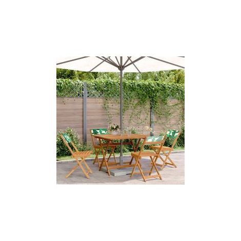 Ensemble à manger de jardin 5 pcs motif de feuilles tissu bois (1/5)