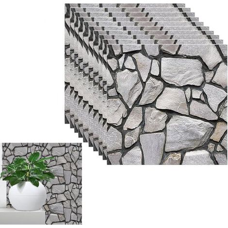Lot de 10 stickers antidérapants pour carrelage - 30 x 30 cm - Stickers de sol en PVC - Imitation brique - Panneaux muraux décoratifs - Stickers carrelage et stickers muraux pour cuisine - Autocollant (1/5)