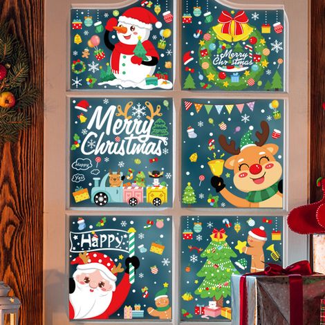 Autocollants de Noël, nouveaux autocollants statiques Amazon, décorations de vitrines de centres commerciaux, bonhomme de neige, autocollants du Père Noël.