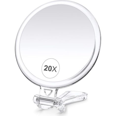 Miroir VHV - Miroir grossissant 20x - Miroir à main avec poignée - Miroir double face avec grossissement 20x/1x - Miroir cosmétique pliable portable pour le voyage - Blanc (1/5)