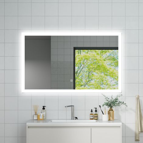 OCEAN Specchio da bagno con LED 100x60cm,Dimmerabile, Antiappannamento,Memoria,IP44, Vetro HD,Doppio interruttore,Orizzontale/Verticale (1/5)