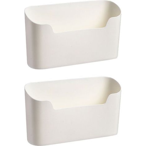 Confezione da 2 - 23,5107 cm - Montaggio a parete - Adesivo - Contenitore per articoli da ufficio - Materiale plastico - Bianco - Per casa, armadi, bagno e frigorifero (1/5)