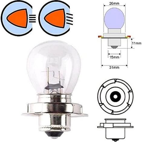 1 Ampoule P26S, 12V 35W Gros Globe, Phare Avant Scooter Moto Mobylette