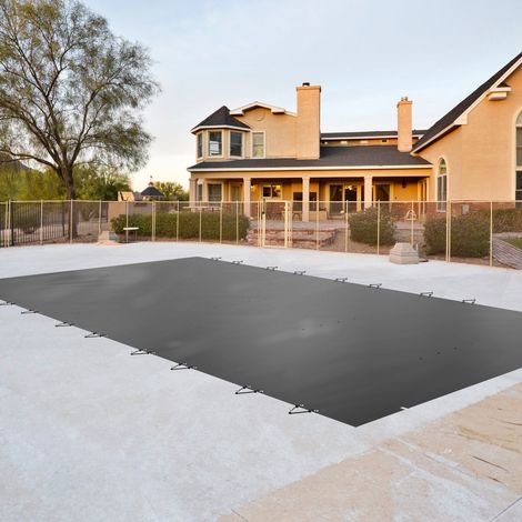 Couverture de Sécurité pour Piscine Rectangulaire 10,5x18,6 ft, avec Trous de Drainage, Grise Foncé