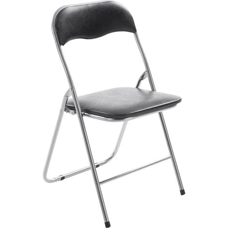 Chaise pliante CLP Felix, pliable avec assise rembourrée en PVC similicuir, noir/argent. (1/5)