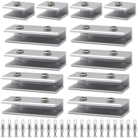 Pince à Verre 12 Pièces Support Étagère en Alliage de Aluminium Pince à Verre Ajustable 8 à 10mm, Fit Fenêtre Balustrade Réglable Escalier Salle Bains (4Unique+8Double Trou) (1/5)