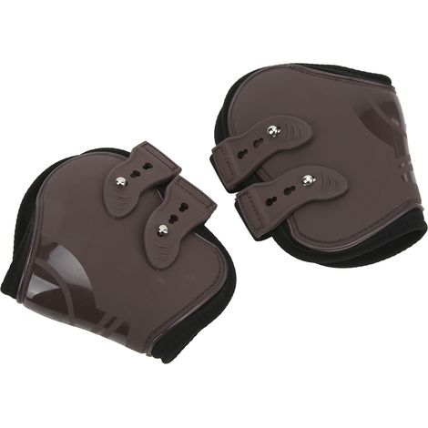 Lot de 2 guêtres postérieures pour chevaux, coque en PU, réglables en néoprène, protection des jambes pour chevaux de compétition équestre et sports de vitesse. Marron, taille L. (1/5)
