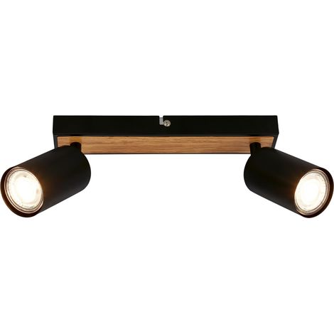 Plafonnier orientable, douille GU10, max. 9 W, plafonnier, lampe, lampe de salon, lampe de chambre à coucher, lampe de cuisine, spot de plafond, éclairage de plafond, 25,5cm, noir-bois (1/5)