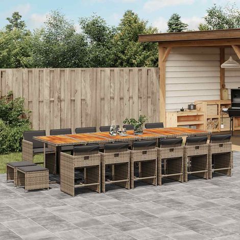 17-tlg. Garten-Essgruppe mit Kissen Grau Poly Rattan (1/5)