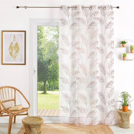 Voilage brodé motif feuilles Terracotta 140x240 cm