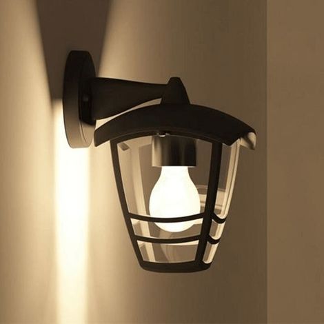 Applique extérieure descendante aluminium noir 240mm – IP44, culot E27 – Blanc chaud pour perron ou entrée