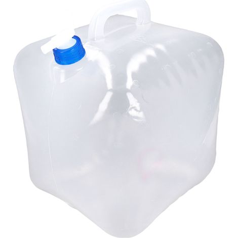 Deux réservoirs d'eau pliables, d'une capacité de 20 litres, en PEBD, avec robinet, adaptés à une utilisation en laboratoire. (1/5)