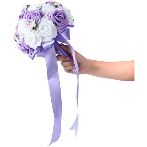 Bouquet de mariée artificiel violet, fleur de simulation pour décoration de mariage, accessoire nuptial à tenir en main. (1/5)