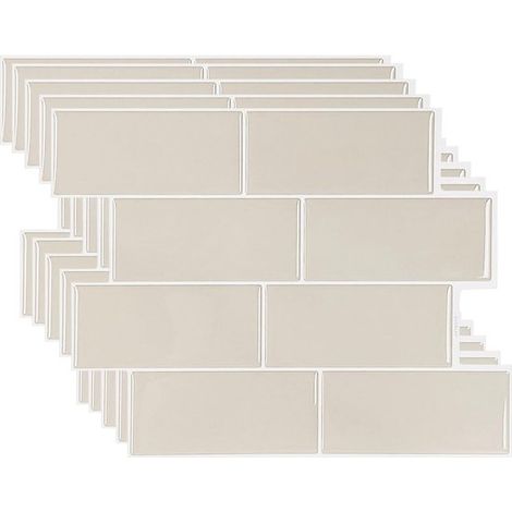 Lot de 5 lés - 29 x 21 cm - Beige - Papier peint autocollant 3D - Imitation carrelage cuisine - Sticker carrelage salle de bain (1/5)