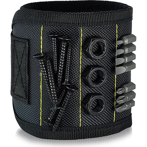 Schwarzes und gelbes Magnetarmband, hält Schrauben, Muttern, Bolzen und Bohrer - starker Magnet, verstellbares Armband für Männer und Frauen (3310 cm)