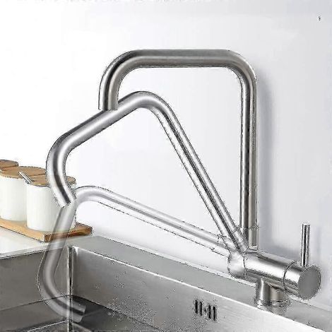 360° schwenkbare, klappbare Küchenarmatur mit einziehbarem und verstellbarem Spültischmischer in gebürstetem Nickel (1/5)
