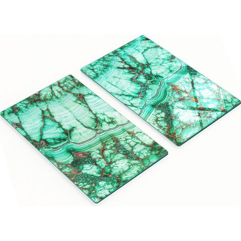 Juego de dos tablas de cocina decorativas de vidrio malaquita de 2x30x52 cm.