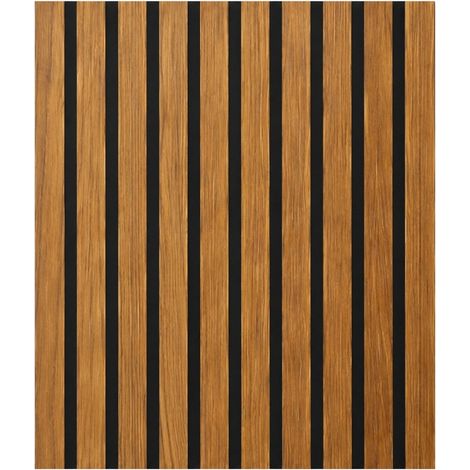 Pannello decorativo a listelli in legno doghe MDF e feltro PET Set 12 pz 60x60 Rivestimento murale fonoassorbente Teak (1/5)